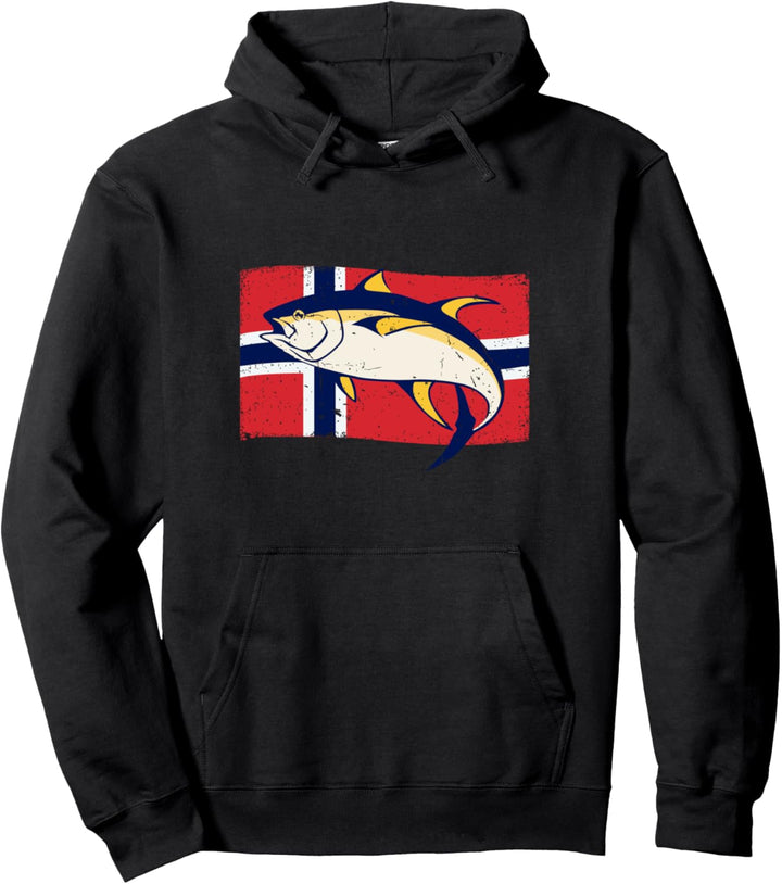 Angeln Norwegen Flagge mit Fisch Pullover Hoodie