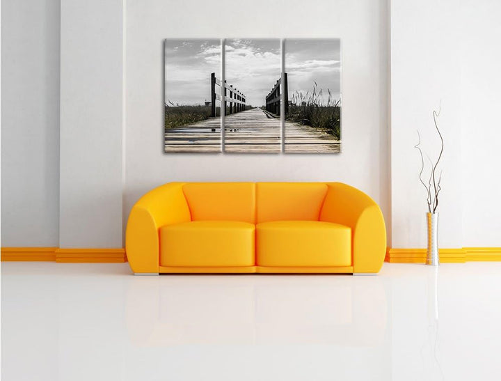 Pixxprint Steg in der Landschaft / 3-Teilig/Gesamtmass 120cm Leinwandbild bespannt auf Holzrahmen/Wa
