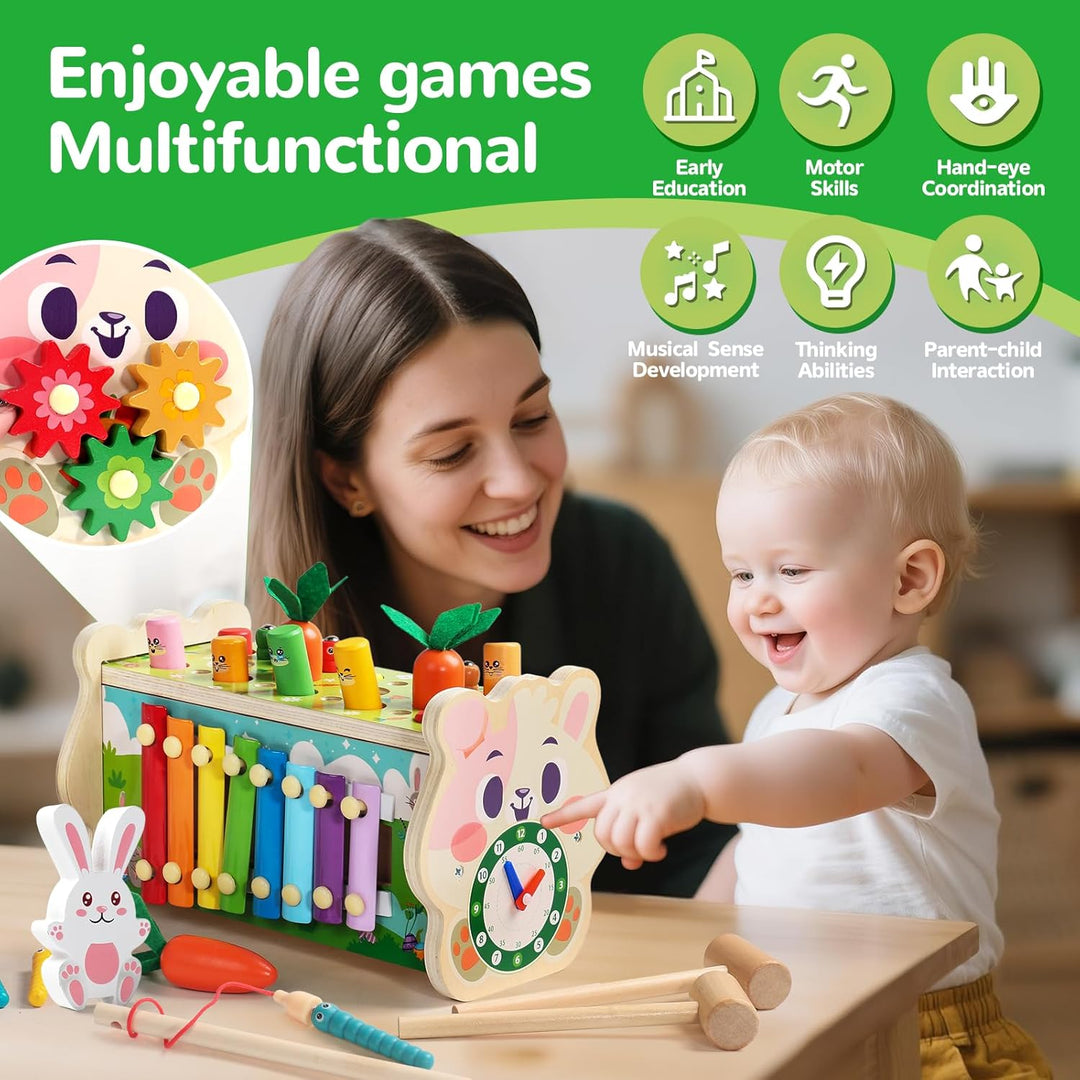 Fajiabao Motorikspielzeug Montessori Spielzeug ab 1 Jahr- 7 in 1 Hammerspiel Holzspielzeug Xylophon