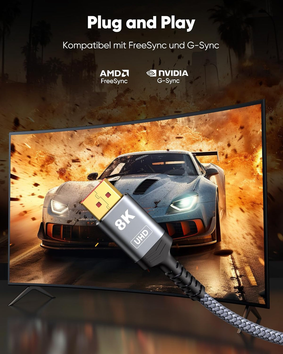 Highwings Mini DisplayPort auf DisplayPort 1.4 Kabel 3M, 8K @ 60Hz 4K @ 144Hz Mini DP auf DP High-Sp