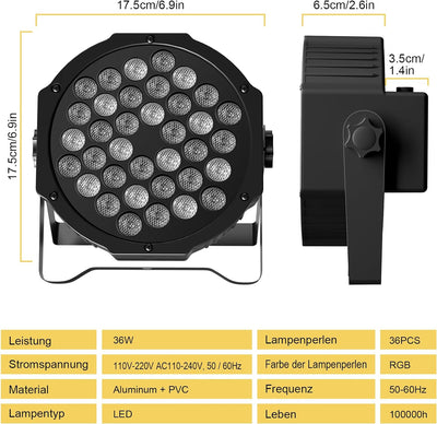 DELIBANG RGB LED Par Scheinwerfer, 10PCS 36 LED Strahler DMX512 mit Fernbedienung und Sound-Aktivier