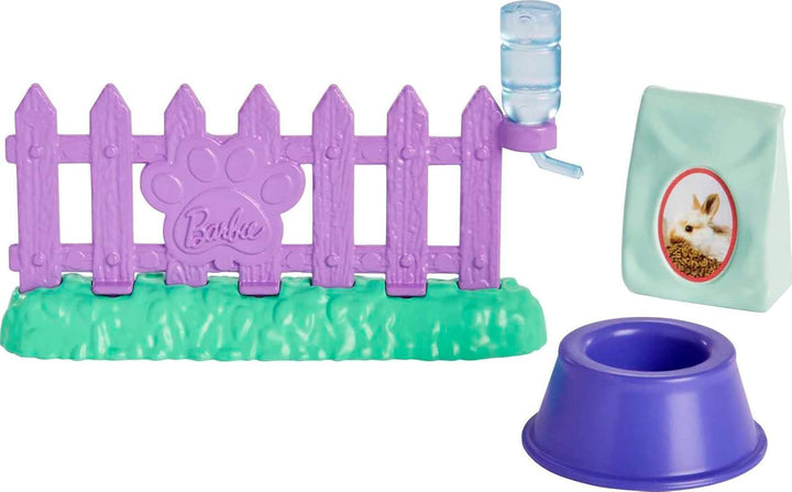 Barbie Haustiere und Zubehör, interaktives Hasen-Spielset mit beweglicher Nase und Ohren, 9 Teile mi