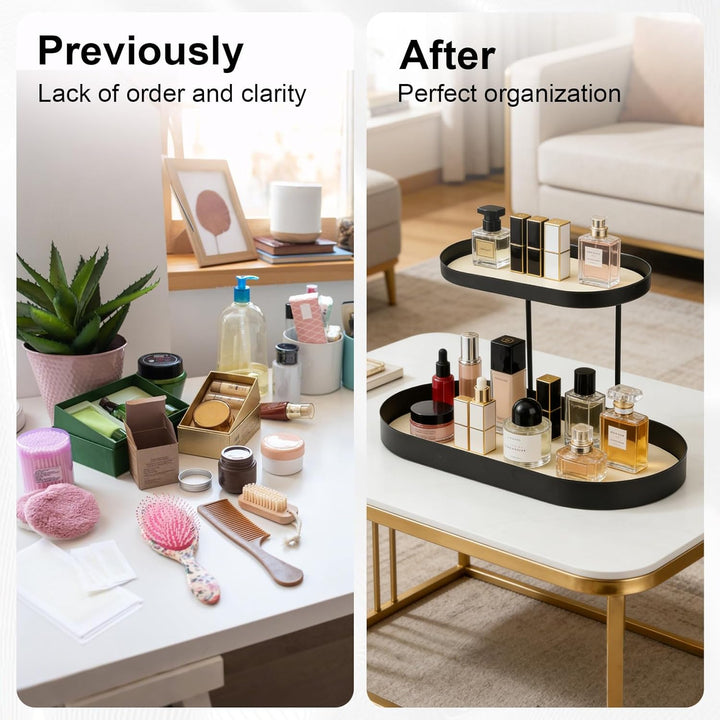 Parfüm Organizer 2-stöckig, Schminktisch Make Up Organizer, Elegantes Modernes Parfüm Regal aus Meta