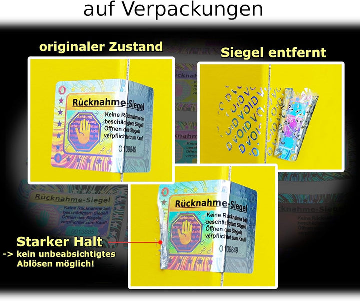 1000 Stk - 3D Hologramm-Siegel mit Seriennummer - 40 * 25mm silber glänzend - Rücknahmesiegel, Siche