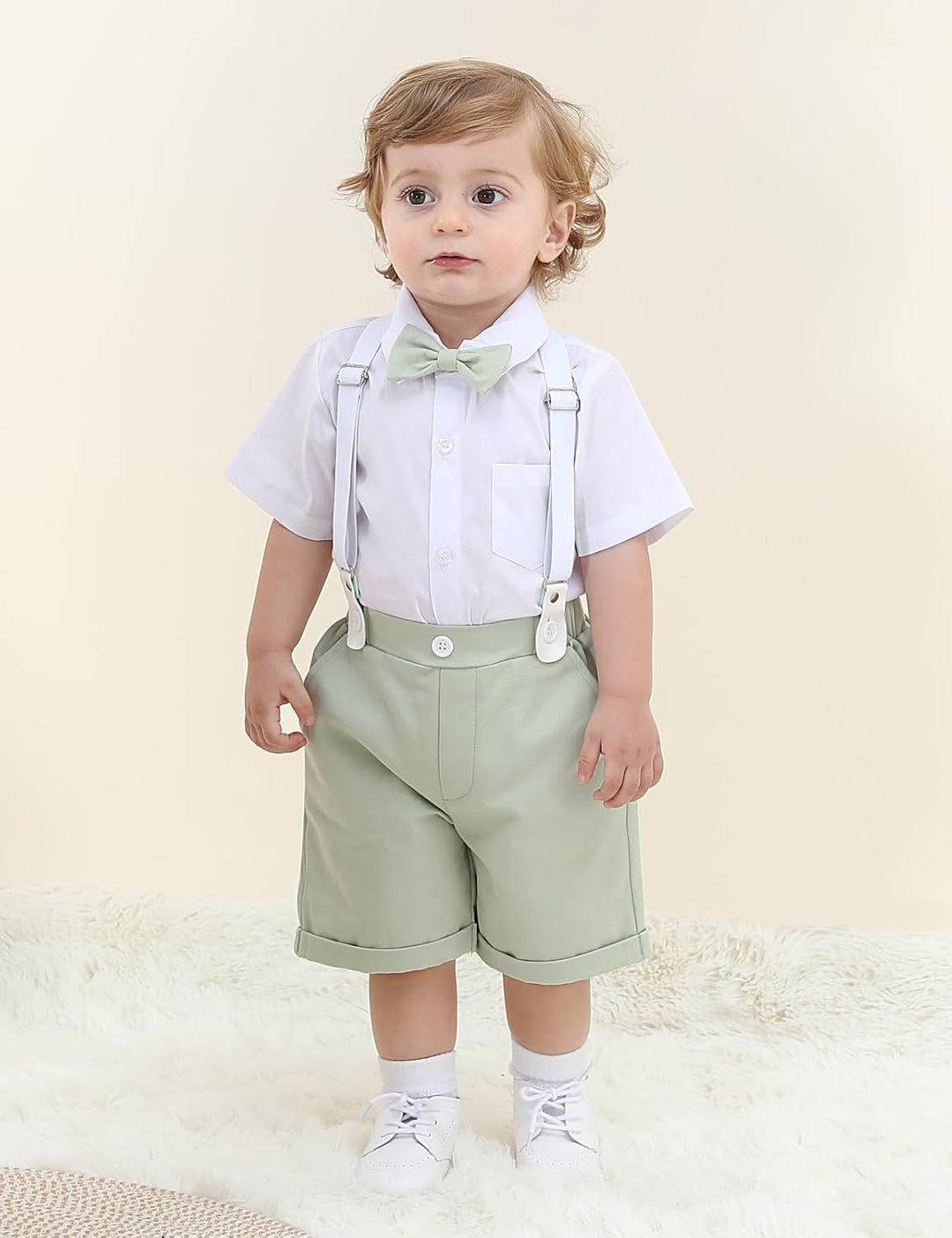 mintgreen Baby Junge Anzüge 2PCS Ostern Outfit Gentleman Hemd Hosen Satz mit Fliege Hosenträger 3-18
