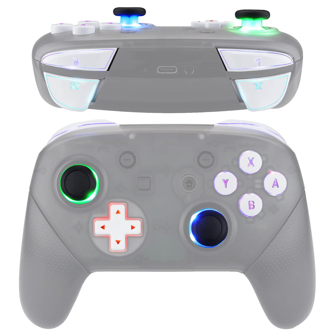 eXtremeRate DTFS LED Tasten Set für Switch pro Controller, 9 Farb-Modi 6 Separat-Tasten-Bereiche Con