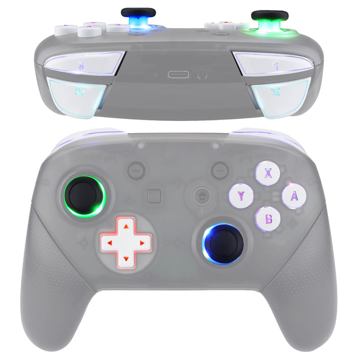 eXtremeRate DTFS LED Tasten Set für Switch pro Controller, 9 Farb-Modi 6 Separat-Tasten-Bereiche Con