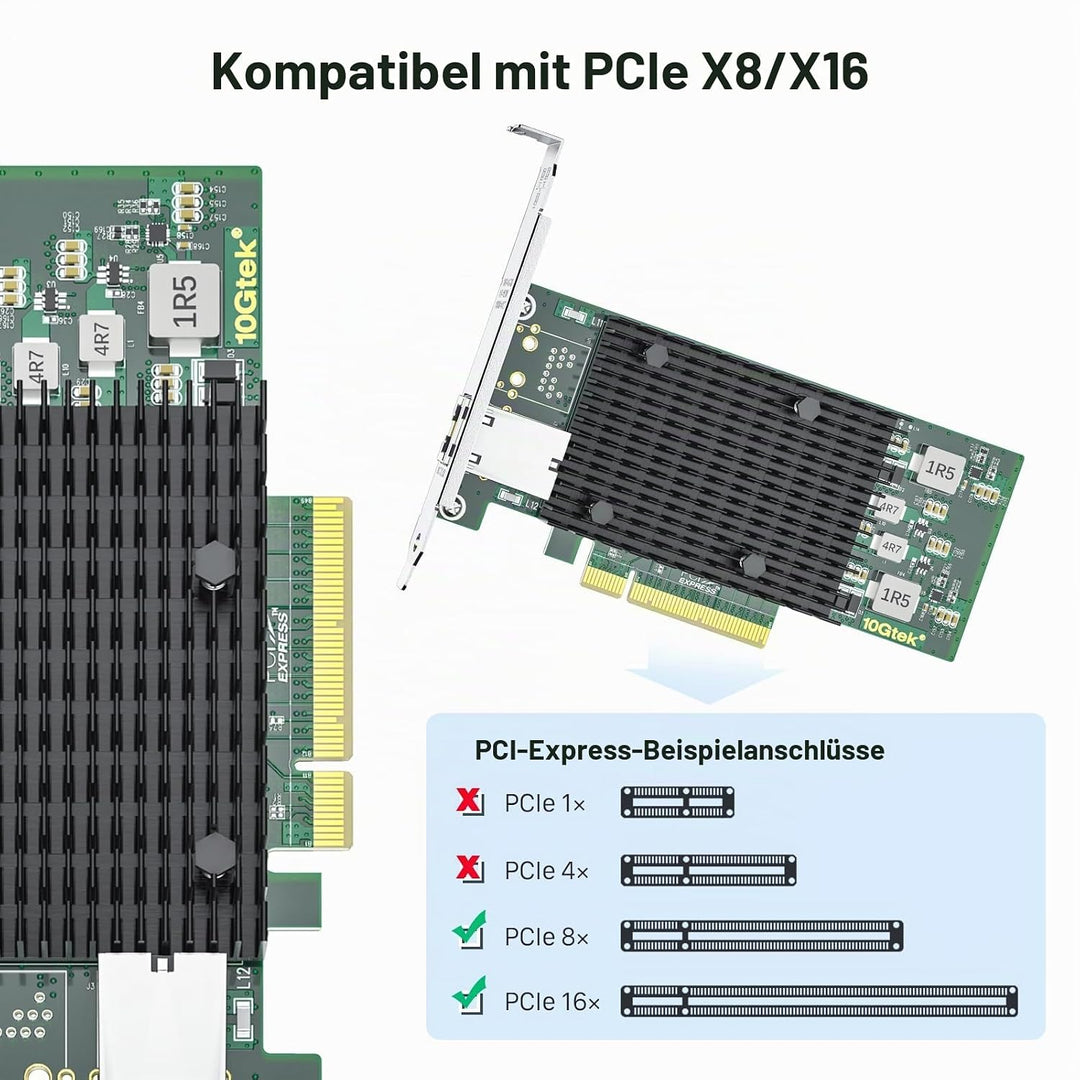 10Gtek® 10Gb PCI-E NIC Netzwerkkarte, Single Copper RJ45 Port, mit Intel X540-BT1 Controller, PCI Ex