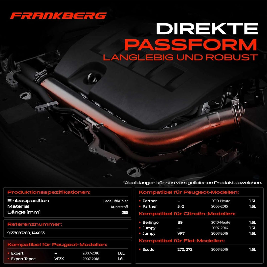 Frankberg Ladeluftschlauch Kompatibel mit Berlingo B9 1.6L 2008-2019 Scudo Bus 270 272 1.6L 2007-201