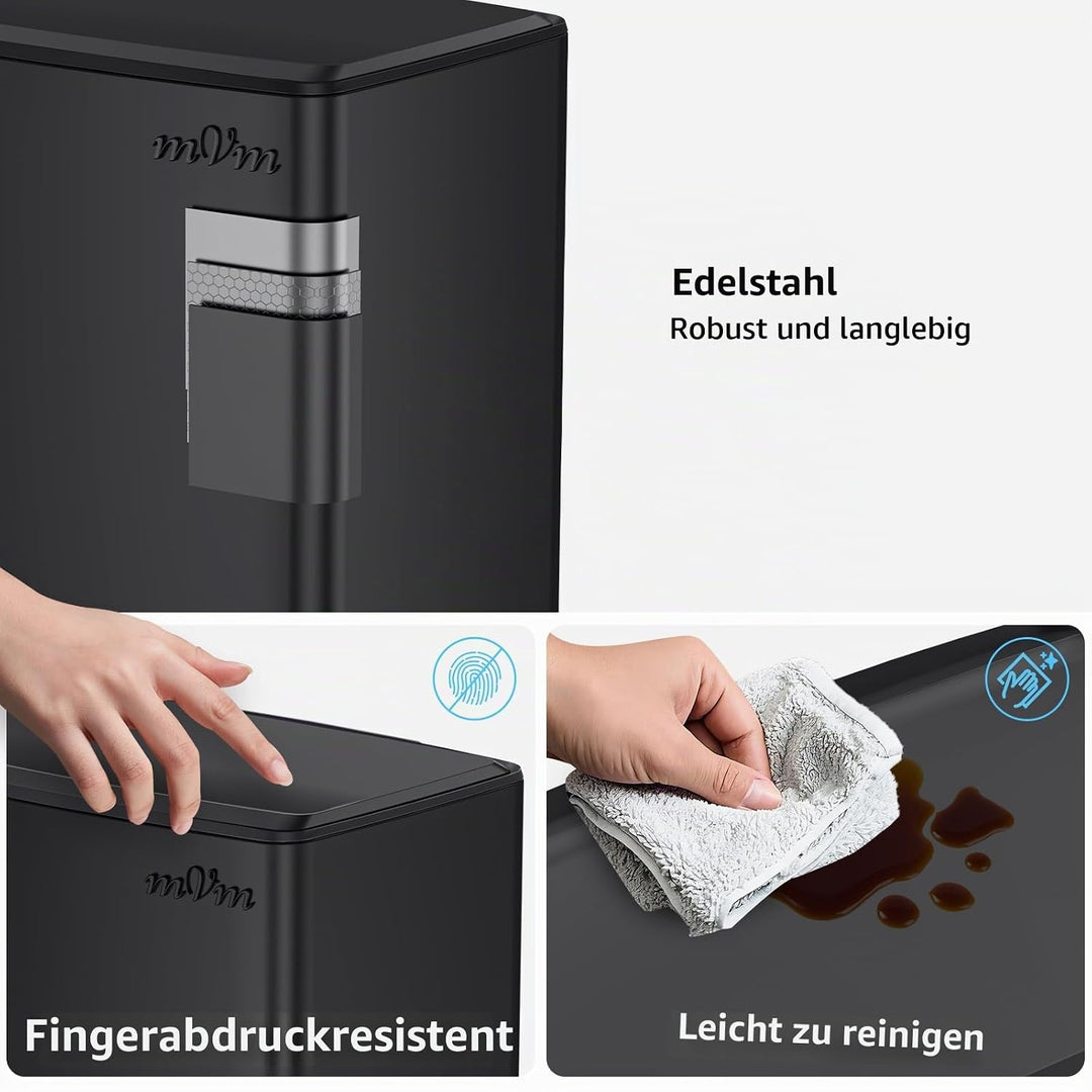 mVm Mülleimer Küche 40L, Mülleimer mit Deckel, Abfalleimer Küche, Schwarz | Edelstahl Treteimer mit