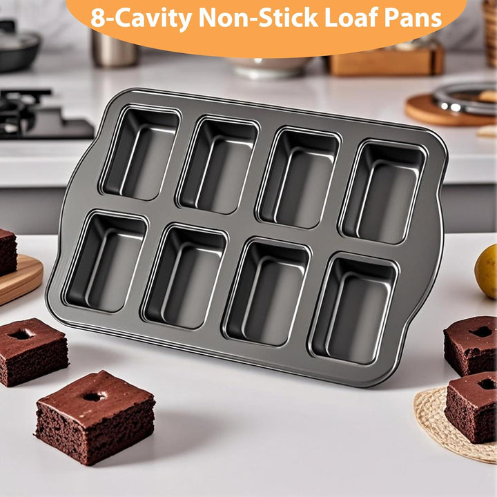 Mini Kuchen Backform, Minikastenkuchenblech Antihaft für 8 Kuchen, Mini Kastenform, Backform Rechtec
