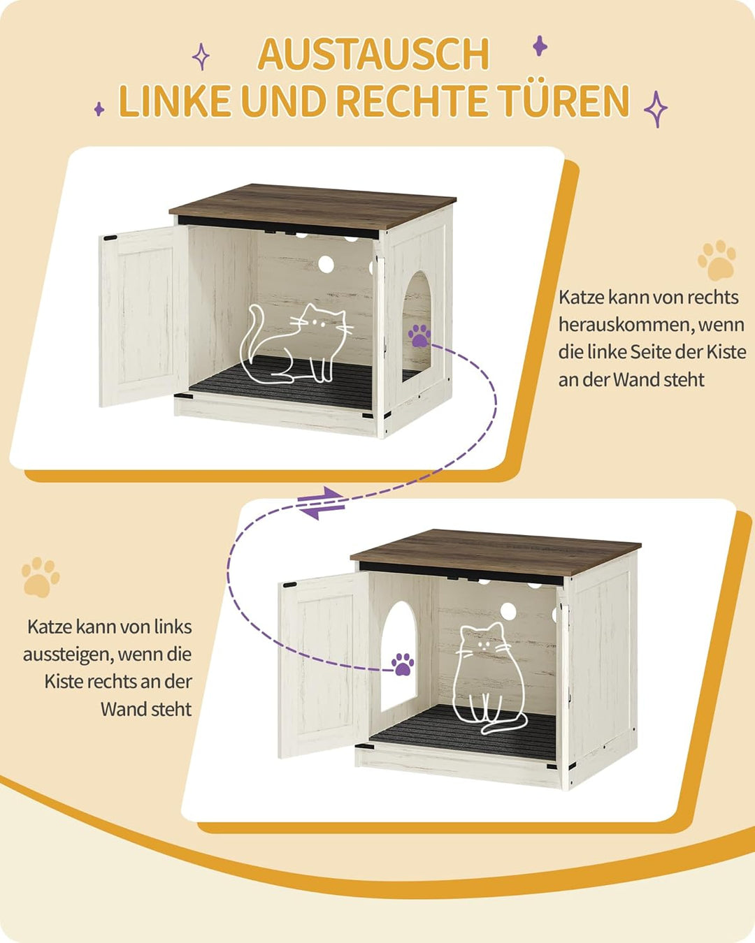 Hzuaneri Katzenklo Schrank, Katzenschrank, Katzentoilette mit Herausnehmbarer Trennwand, Katzenhaus,