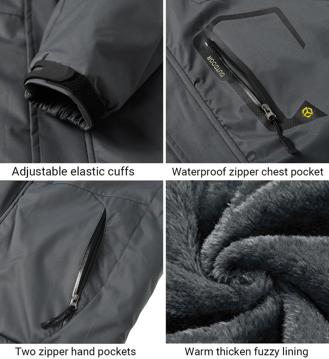 CARWORNIC Herren Winddichte Berg Ski Jacke Winter Warm Schnee Kapuze Windbreaker Wandern Snowboard M