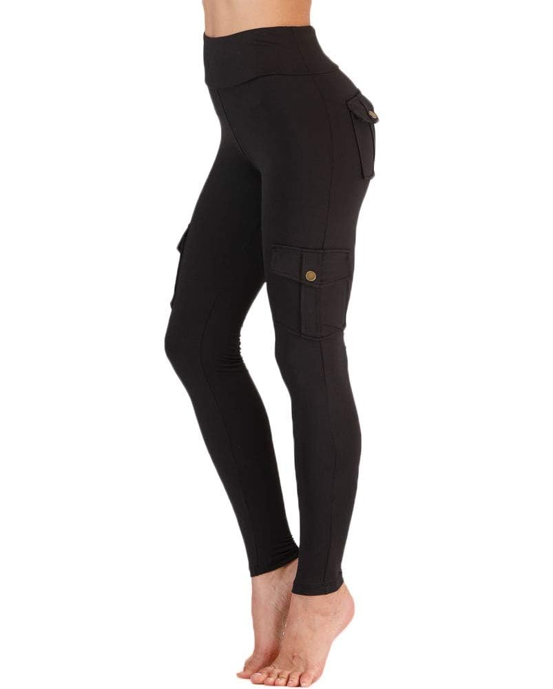 Nuofengkudu Damen High Waist Sporthose Leggings mit Taschen, Schwarz