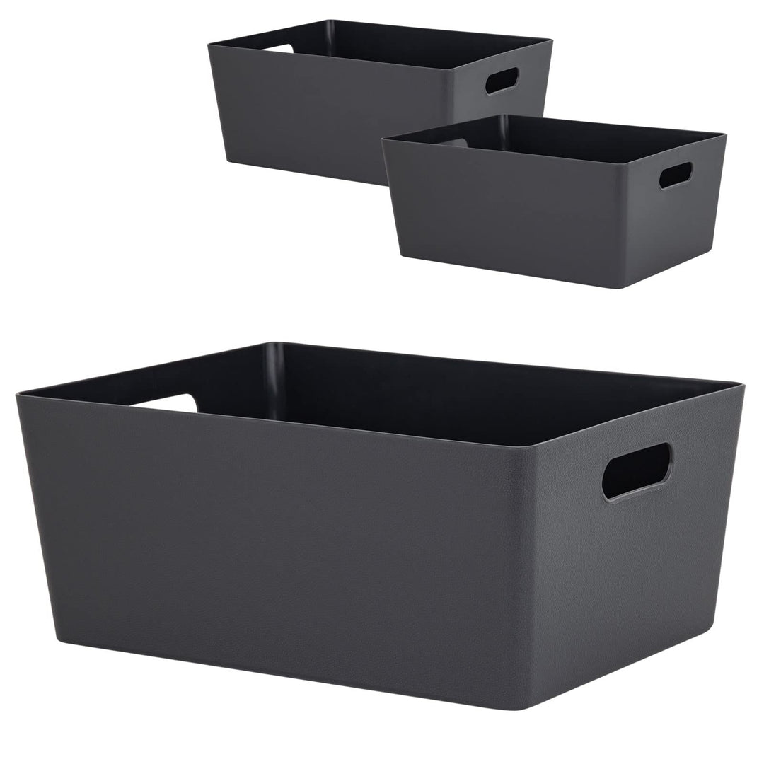 #11 3x Ordnungsbox - 15 cm hoch - anthrazit - 26x 35 cm - Ordnungskorb - Regalorganizer Wandregal 3