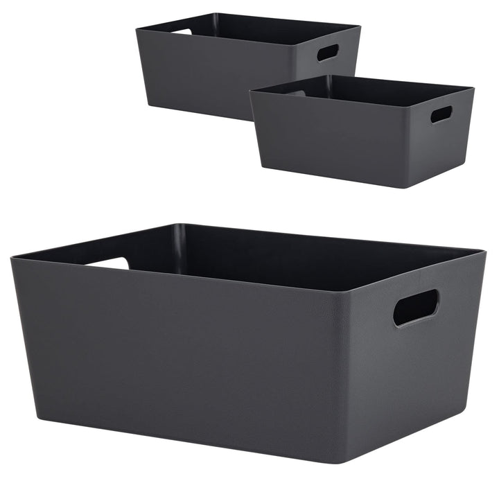 #11 3x Ordnungsbox - 15 cm hoch - anthrazit - 26x 35 cm - Ordnungskorb - Regalorganizer Wandregal 3