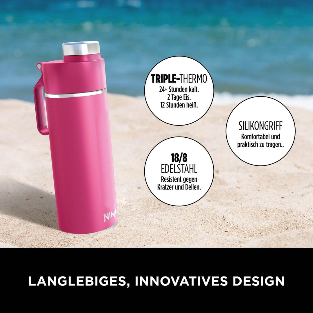 Ninja Thirsti Wasserflasche, Thermobecher to go, 530 ml, auslaufsicherer Deckel, für kohlensäurehalt