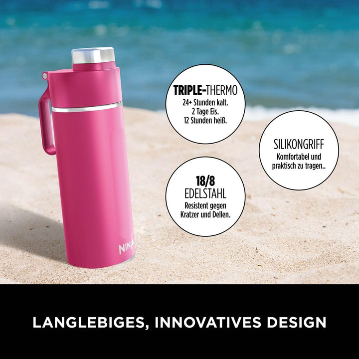 Ninja Thirsti Wasserflasche, Thermobecher to go, 530 ml, auslaufsicherer Deckel, für kohlensäurehalt