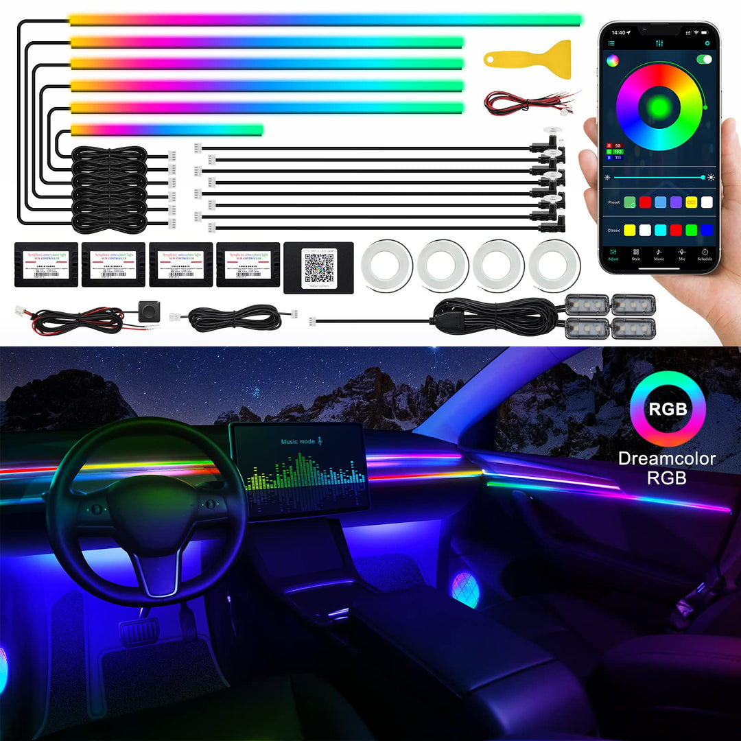 Dreamcolor Acrylic Interior Car LED Strip Light with Wireless APP, RGB 22 in 1 with 175 inches 593 L