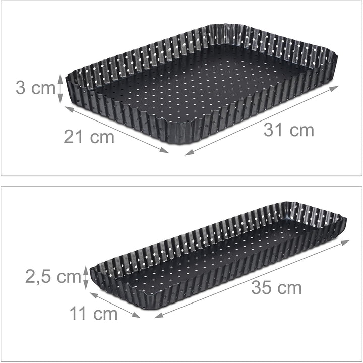 Relaxdays Tarteform, 2er Set, mit Hebeboden & Löchern, 2 Grössen, antihaftbeschichtet, rechteckige Q