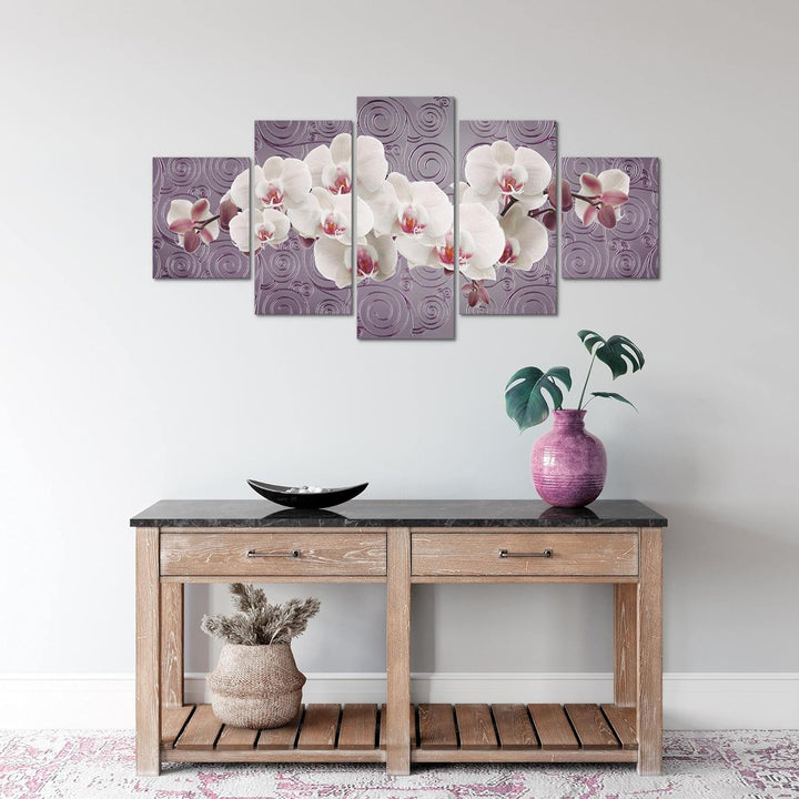 Runa Art Wandbilder Blumen Orchidee 5 Teilig Bild auf Vlies Leinwand Deko Wohnzimmer Abstrakt Violet