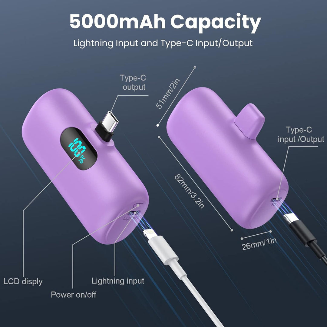 Power Bank USB C 5000mAh, Mini Powerbank Klein Aber Stark 15W PD 3.0 Schnelles Aufladen Tragbares Ex