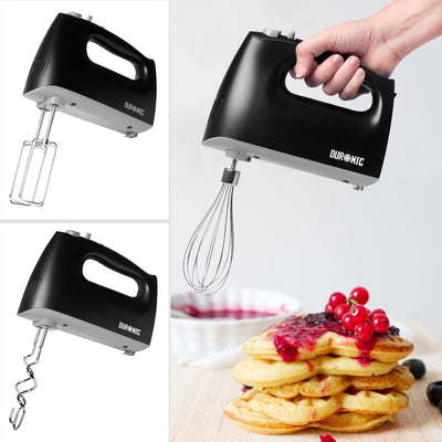 Duronic HM4 BK Handrührer - Mixer mit Rührbesen, Knethaken und Schneebesen - Handmixer mit Aufbewahr