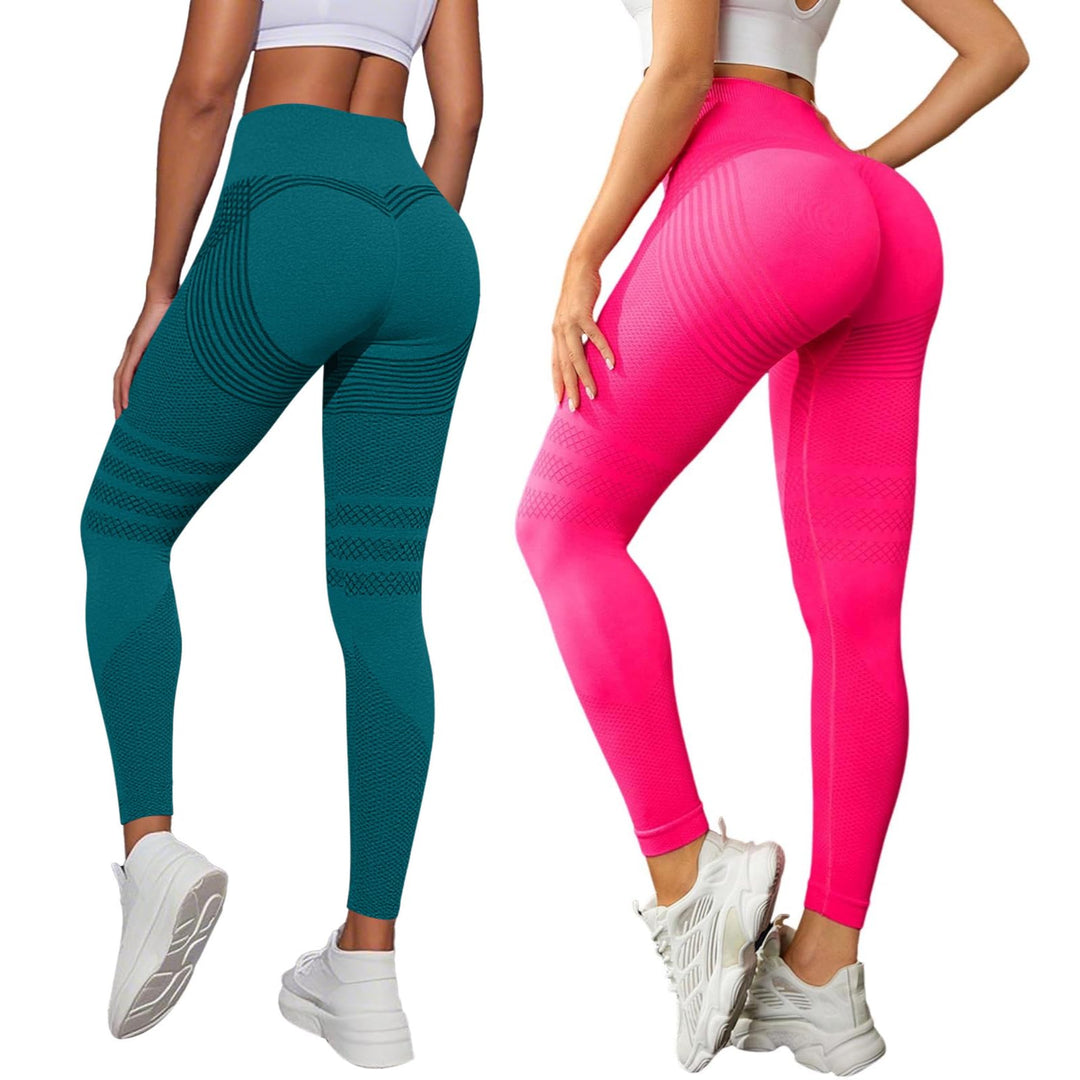2 Stück 3D Anti Cellulite Leggings Damen High Waist Elastische Sporthose Lang Blickdicht Kompression