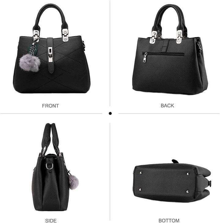 NICOLE & DORIS 2024 Neue Frauen Tasche Damen Leder Handtasche Mode Umhängetasche Mit Pompon abnehmba
