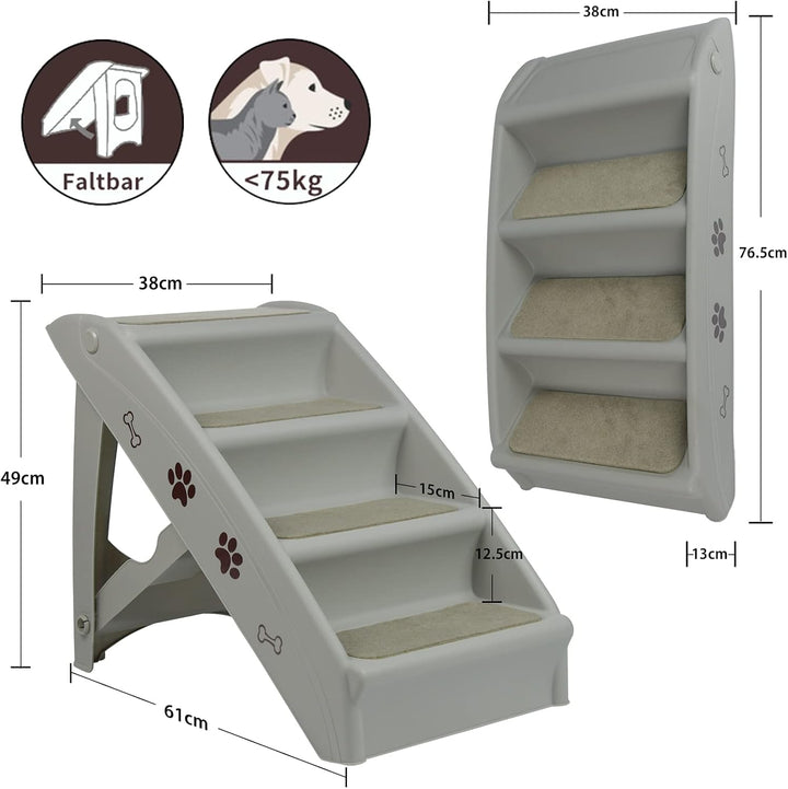 Hundetreppe 4 Stufen Klappbare Haustiertreppe 50cm Hoch mit Rutschfesten Teppichboden Katzentreppe H