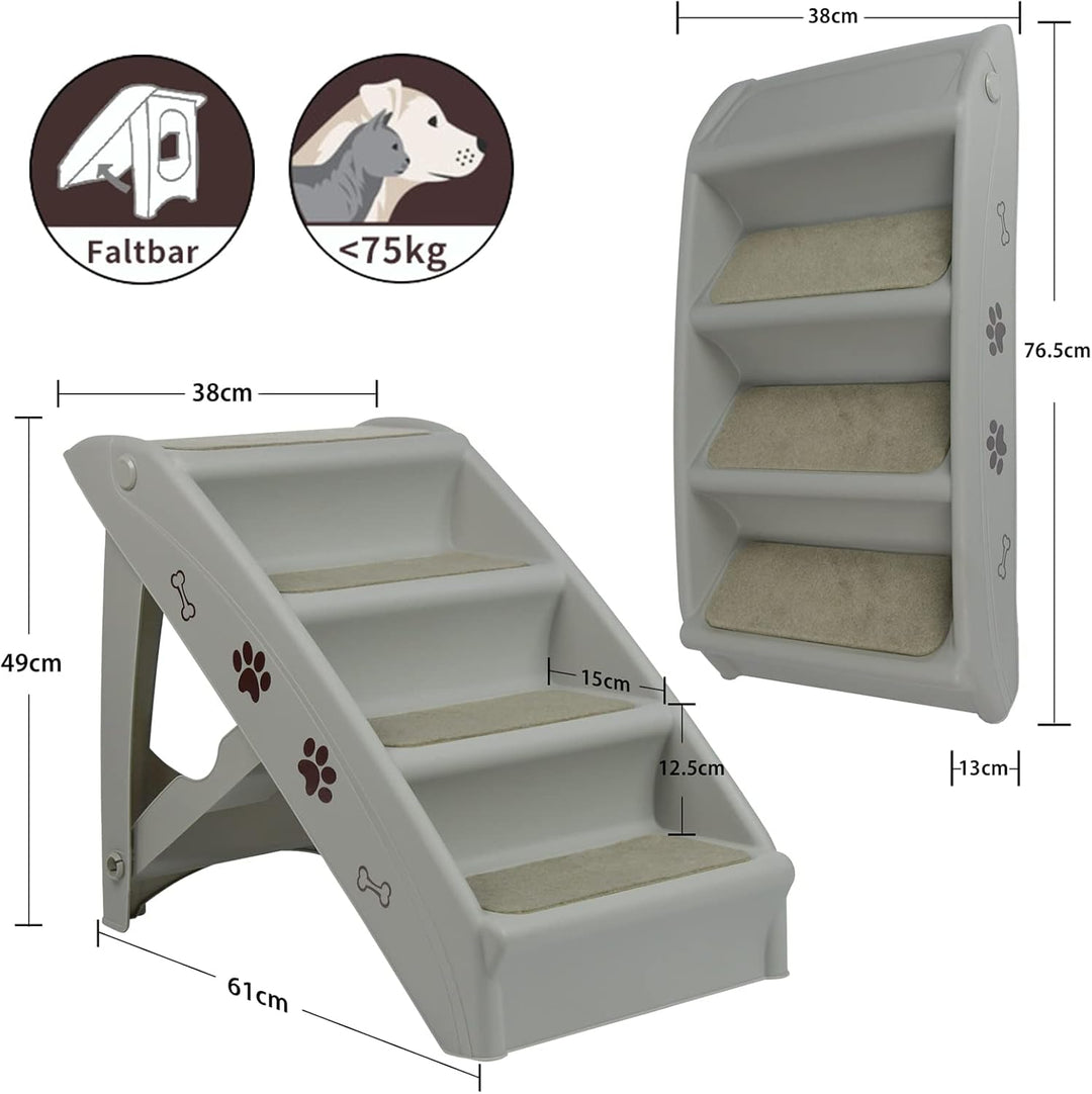 LZQ Hundetreppe Katzentreppe für Kleine Hunde Klappbar PP-Kunststoff Haustiertreppe 50cm Hoch mit Ru