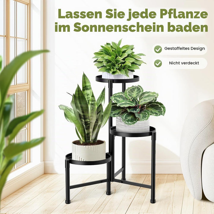 3 Stufen Metall Pflanzenständer drinnen draussen, Corner Blumentreppe mit 10 Zoll breiter Tablett, B