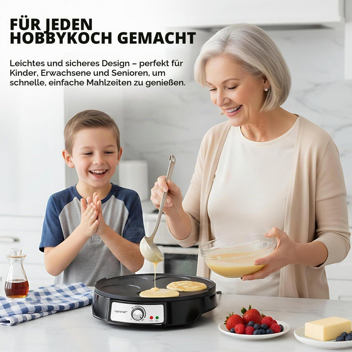 NutriChef Crepes Maker 30 cm mit Abnehmbarer Wendeplatte - Antihaft Oberfläche, LED Anzeige und Temp