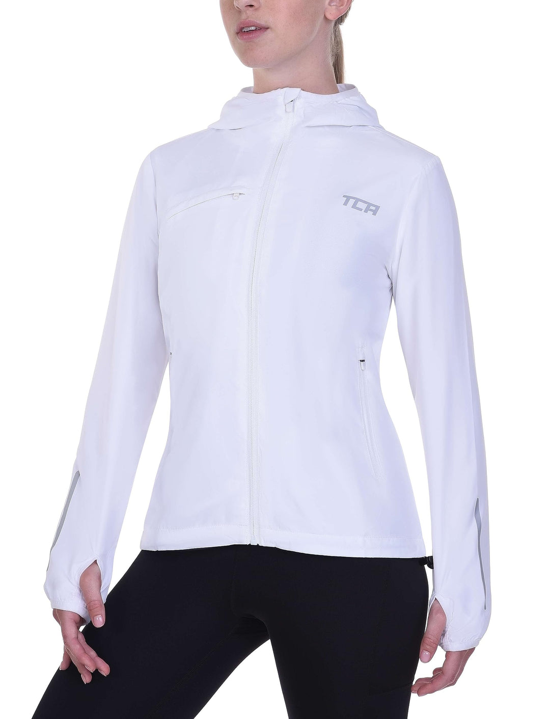 TCA Damen Lauf-Softshelljacke. Reflektierende atmungsaktive Packable-Jacke mit Reissverschlusstasche
