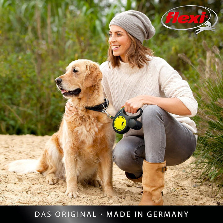 flexi® Neon S Gurt 5 m schwarz, neon-Blauer Gurt, reflektierende Seitenfläche, Roll-Leine für Hunde