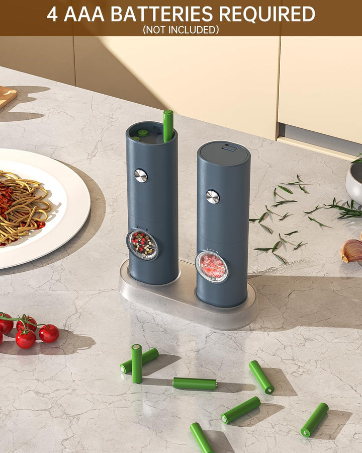 CIRCLE JOY Salz und Pfeffermühlen Elektrische 2er Set Batteriebetriebenen Gewürzmühle mit Basis, Wei