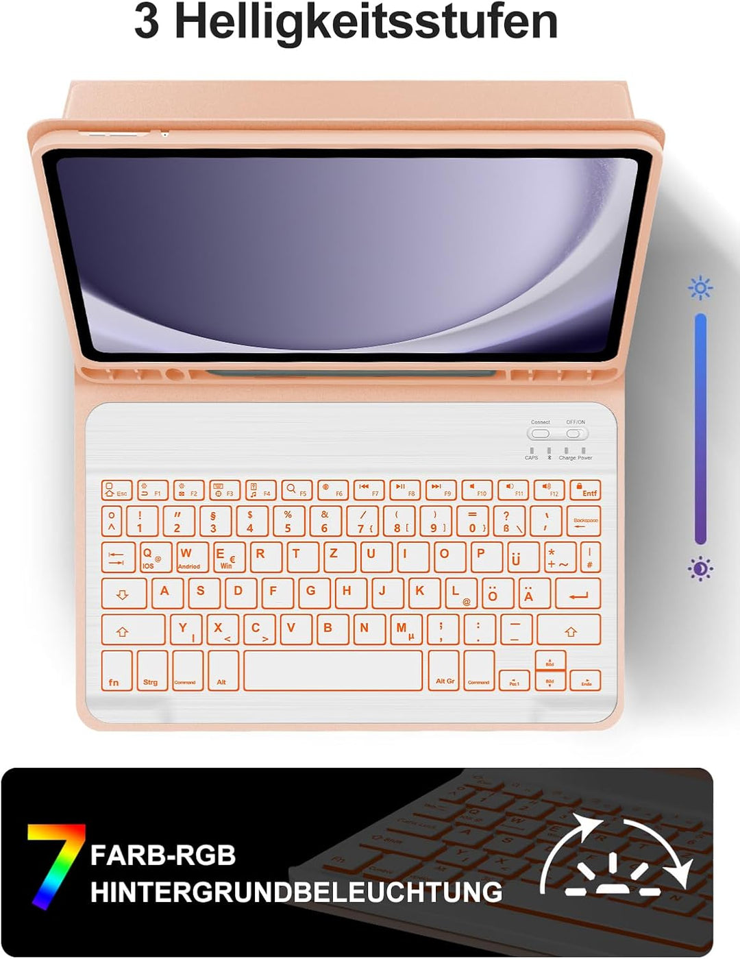 JADEMALL Für Samsung Tablet A9+ Tastatur mit RGB-Beleuchtung – Galaxy Tab A9 Plus Hülle QWERTZ Deuts