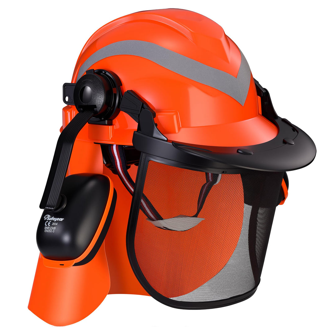 SAFEYEAR Pro Forestry Kettensägen-Schutzhelm mit verstellbaren 27SNR-Ohrenschützern, Netzvisier. M-5