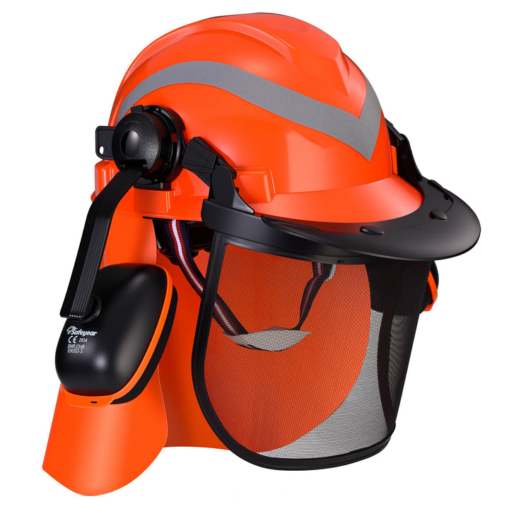 SAFEYEAR Pro Forestry Kettensägen-Schutzhelm mit verstellbaren 27SNR-Ohrenschützern, Netzvisier. M-5