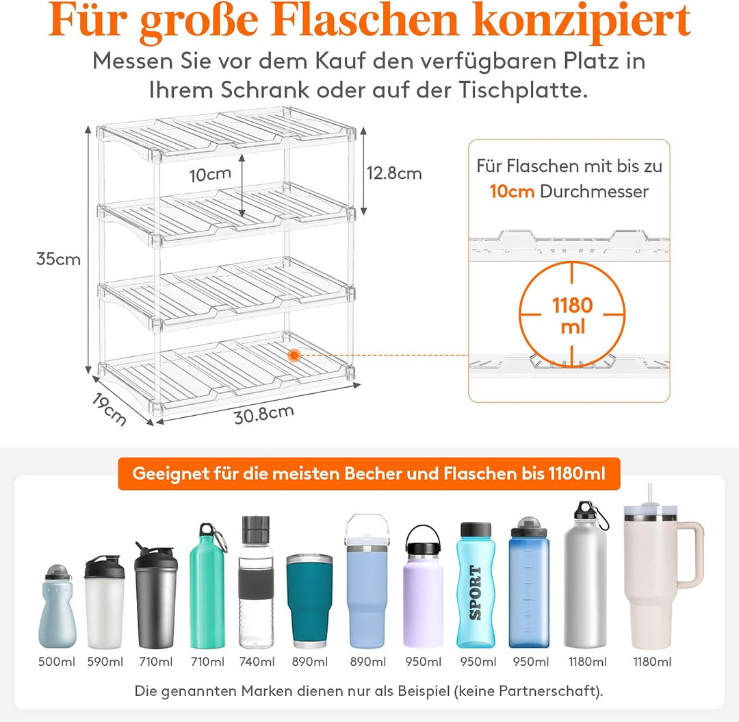 Lifewit Stapelbarer Flaschenorganizer aus Kunststoff für Zuhause, Tumbler- und Becherhalter, Transpa