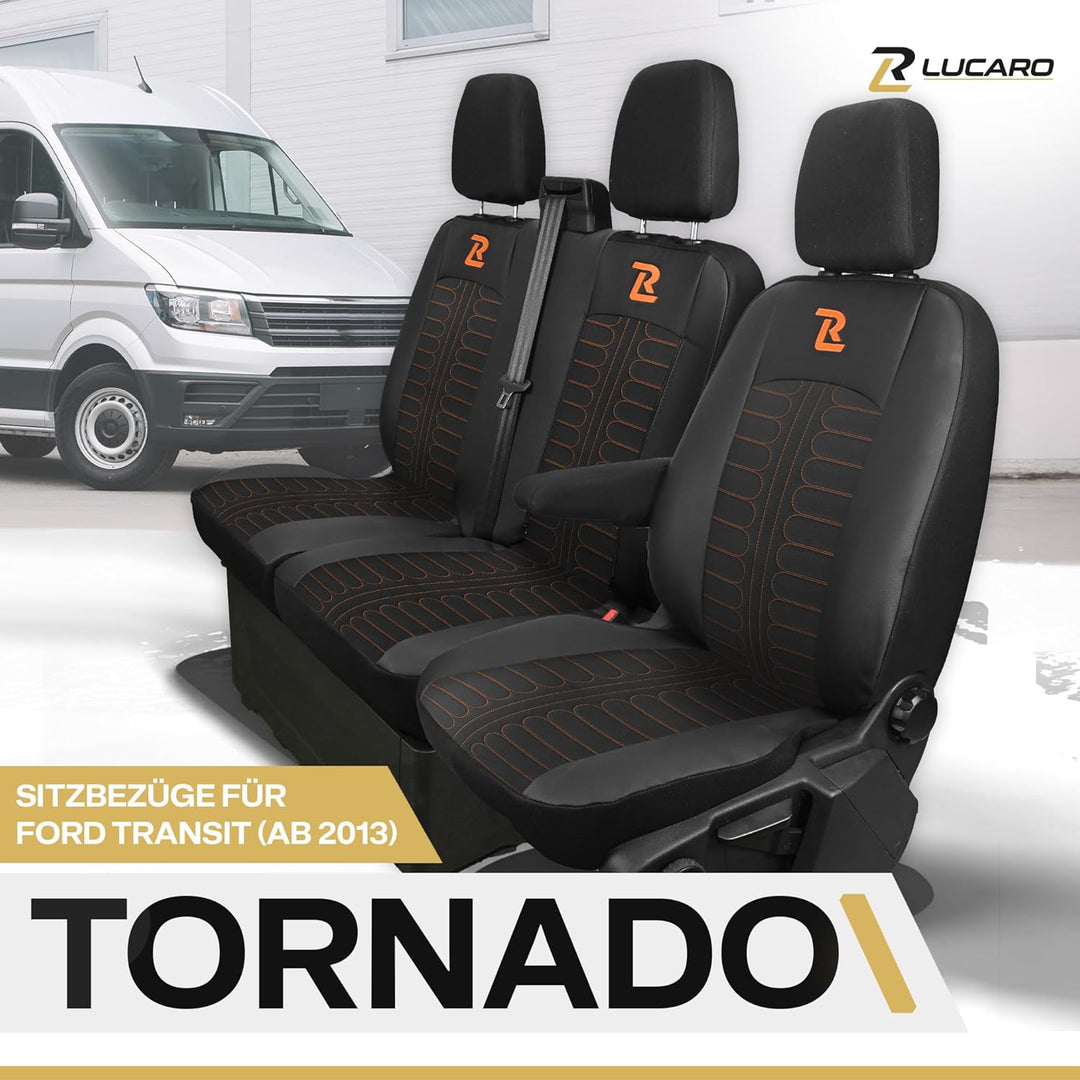 LUCARO Sitzbezüge Auto Tornado für Ford Transit 2013 und Später - Sitzbezug Set 1+2 - Auto Sitzbezüg