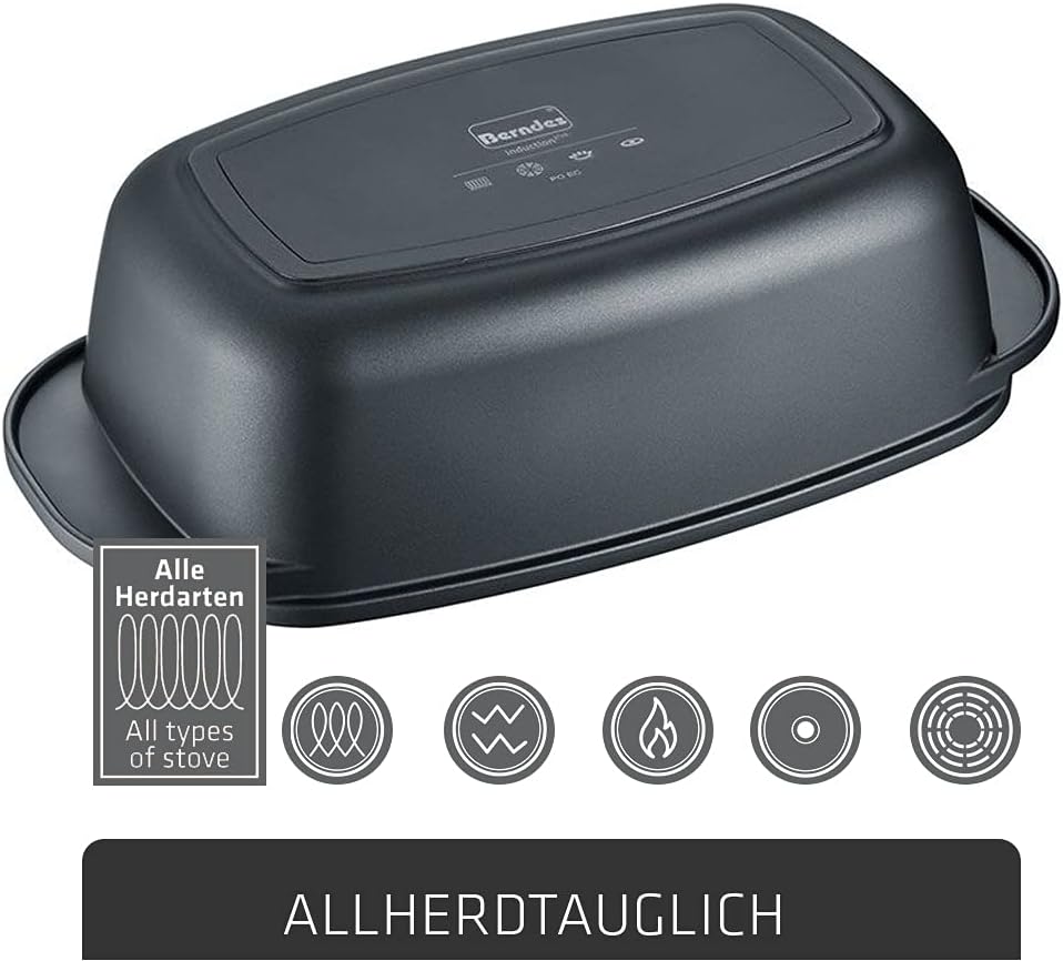 Berndes Rostiere Bräter mit Deckel, Induktion, Unibräter aus Aluguss, allherdtauglich, backofengeeig