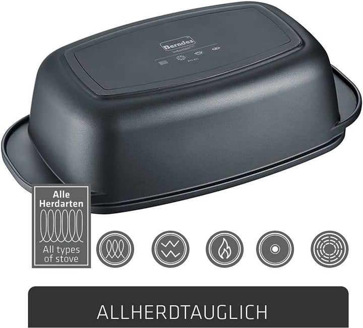 Berndes Rostiere Bräter mit Deckel, Induktion, Unibräter aus Aluguss, allherdtauglich, backofengeeig