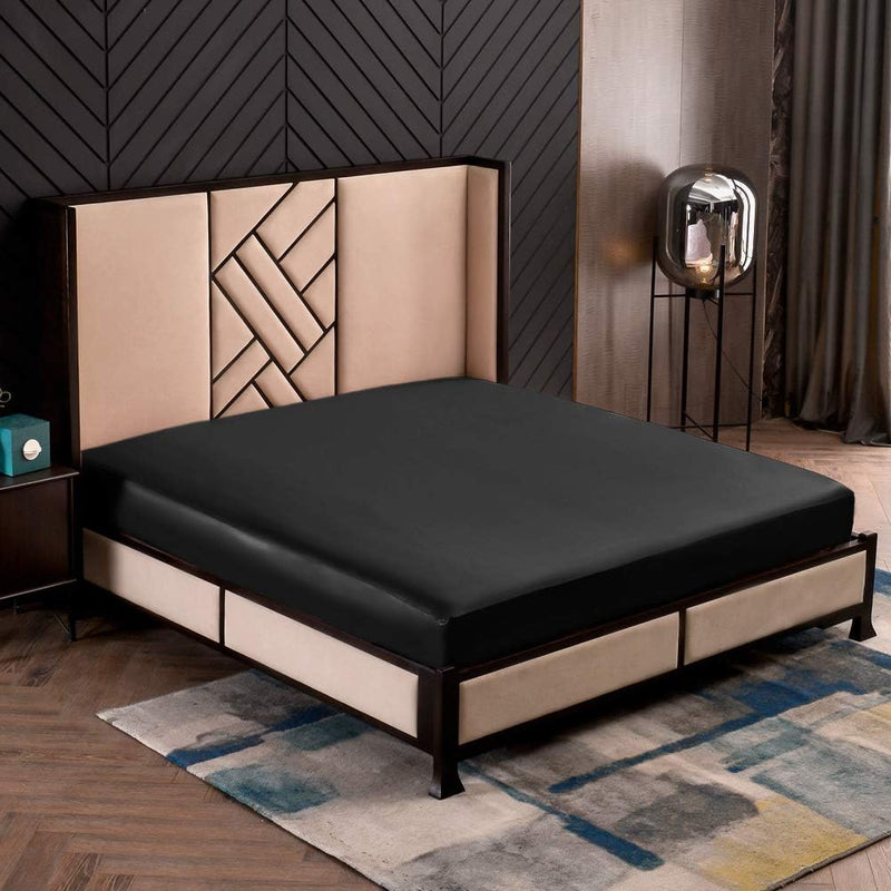 THXSILK Spannbettlaken Seide Bettlaken 140x200, Schwarz Seiden Bettlaken, 100% Reine 19 Momme Maulbe