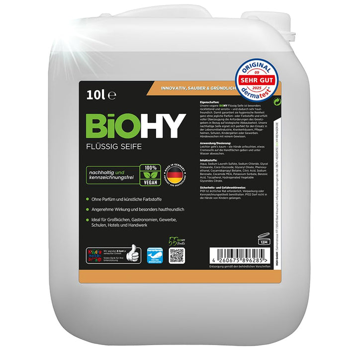 BiOHY Flüssig Seife (10 Liter Kanister) | Hautschonende, rückfettende &amp; flüssige Handseife | PHOSPHA