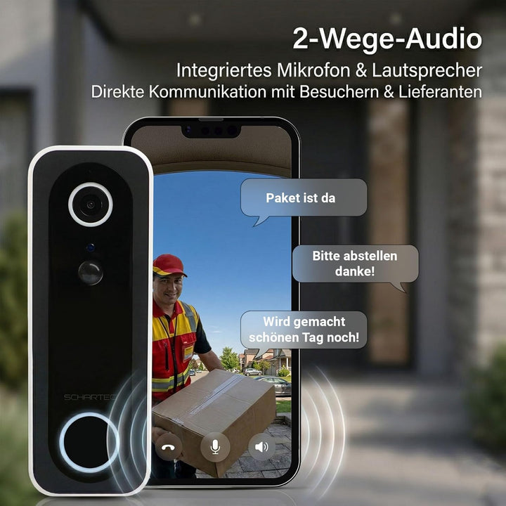 Schartec Smarte Video-Türklingel WLAN – 4MP Überwachungskamera Aussen, Akku 5200mAh, PIR & Personene