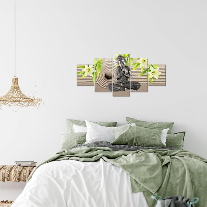 Runa Art Wandbilder Buddha Feng Shui 5 Teilig Bild auf Vlies Leinwand Deko Wohnzimmer Schlafzimmer L