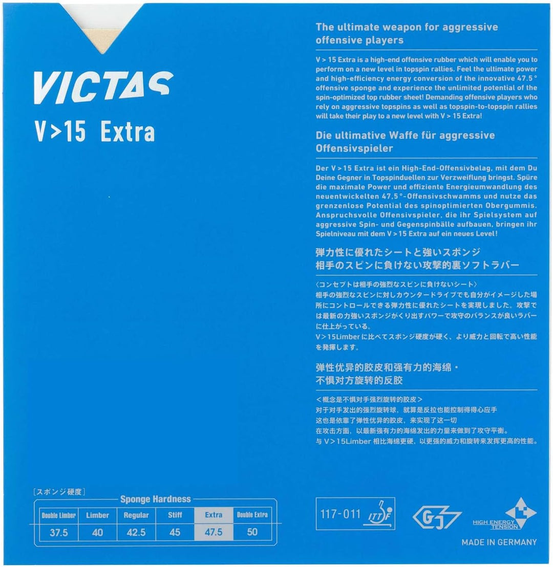 Victas V>15 Extra Tischtennisgummi Schwarz MAX, Schwarz MAX