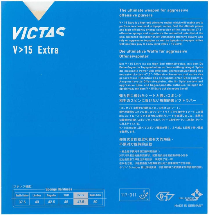 Victas V>15 Extra Tischtennisgummi Schwarz MAX, Schwarz MAX