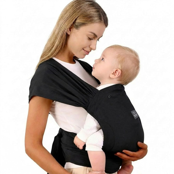 Bebamour Babytrage für Neugeborene, verstellbar, Einheitsgrösse, einfach anzulegen,Black, Black